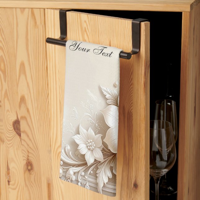 Ivory Flowers Kitchen Towel (Thirds Fold)