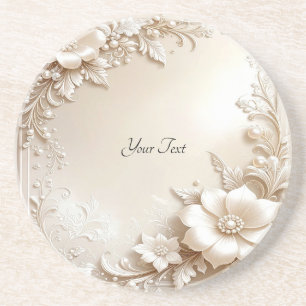 Ivory Flowers Sandstone Coaster