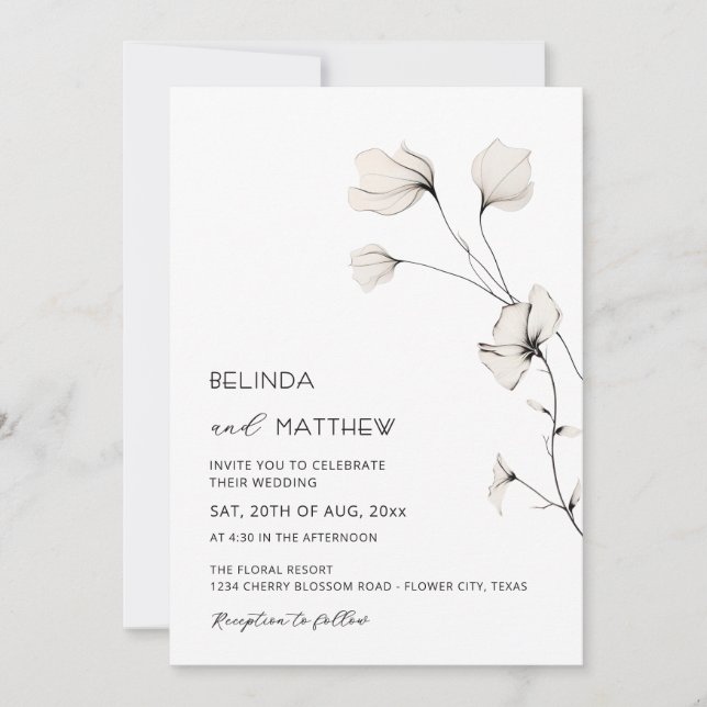 Ivory Flowers Simple Clean Casual Wedding Invitation (Front)