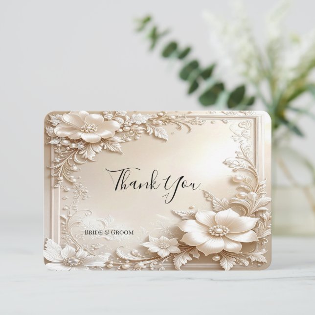 Ivory Flowers Thank You Card (Standing Front)