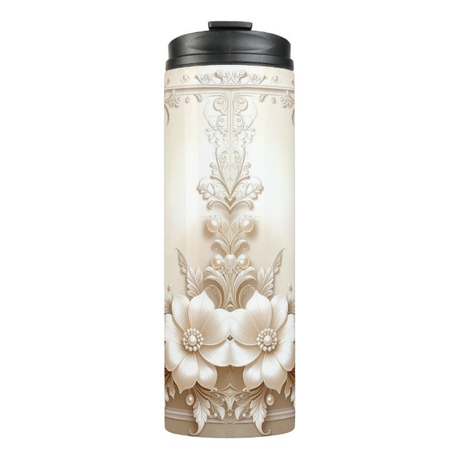 Ivory Flowers Thermal Tumbler (Front)