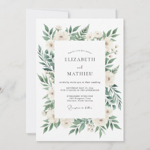 Ivory Foliage Wreath Wedding Invitation