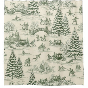 Ivory Forest Green French Country Winter Toile
