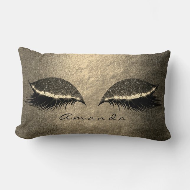 Ivory Foxier Gold Grey Black Custom Glitter Makeup Lumbar Pillow (Front)