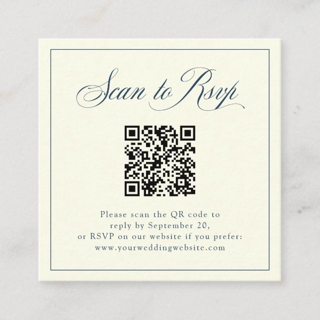 Ivory Framed Italian Elegance | RSVP with QR Code Enclosure Card (Front)