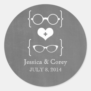 Ivory Geeky Glasses Chalkboard Wedding Stickers