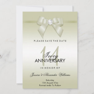 Ivory Gem Bow & Ribbon 14th Wedding Anniversary Save The Date