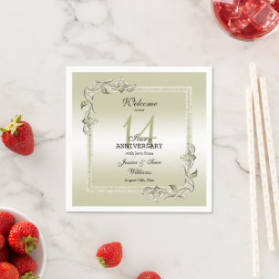 Ivory Gem & Glitter 14th Wedding Anniversary  Napkin