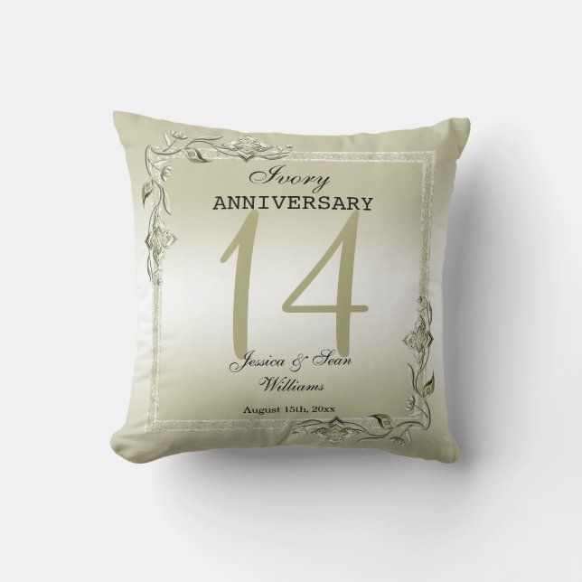 Ivory Gem & Glitter 14th Wedding Anniversary  Throw Pillow (Front)