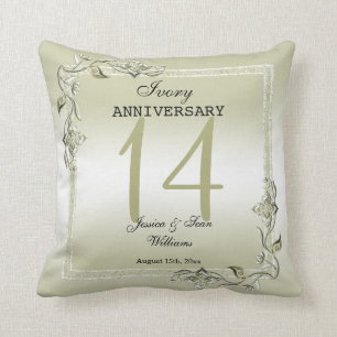 Ivory Gem & Glitter 14th Wedding Anniversary  Throw Pillow