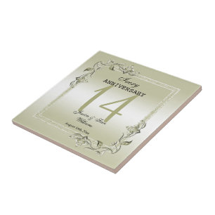 Ivory Gem & Glitter 14th Wedding Anniversary  Tile