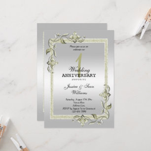 Ivory Gem,  Glitter & Silver 1st Wedding   Invitation