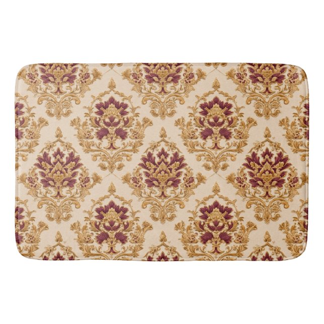 Ivory Gilded Floral Damask Bath Mat (Front)