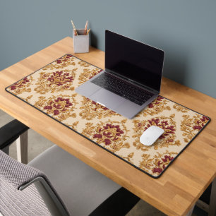 Ivory Gilded Floral Damask Desk Mat