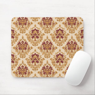 Ivory Gilded Floral Damask Mouse Pad