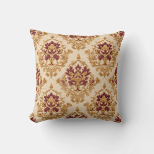 Ivory Gilded Floral Damask Throw Pillow