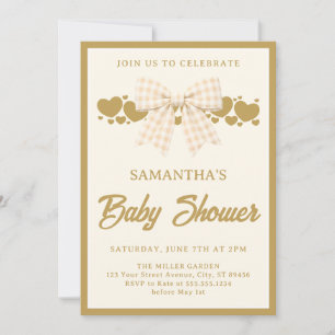 Ivory Gingham Bow Baby Shower Invitation