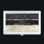Ivory Glitter and Black Damask Business Card Holder<br><div class="desc">Business Card Cases - Featuring an Ivory Faux Glitter and Black Damask Design ready for you to personalize. 📌If you need further customization, please click the "Click to Customize further" or "Customize or Edit Design"button and use our design tool to resize, rotate, change text colour, add text and so much...</div>