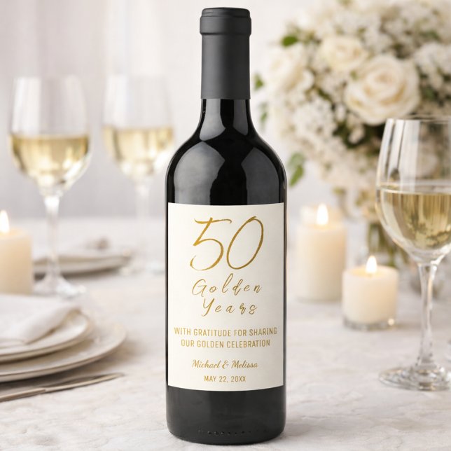 Ivory Gold 50th Golden Years Anniversary  Wine Label (Perfect for anniversary dinners, guest tables, and celebration decor)