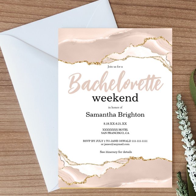 Ivory Gold Abstract Weekend Bachelorette  Invitation (Creator Uploaded)