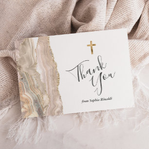 Ivory Gold Agate First Communion Thank You