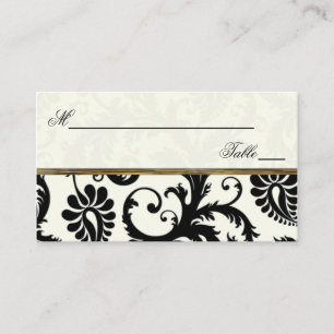 Ivory, Gold, and Black Damask Linen Placecards