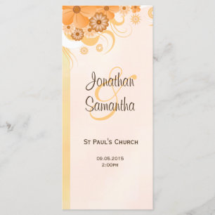 Ivory Gold and Peach Floral Slim Wedding Programs