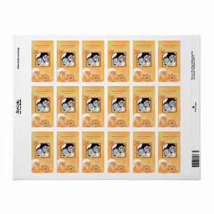 Ivory Gold and Peach Floral Wedding Photo Favour Label
