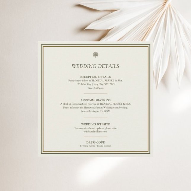 Ivory & Gold Border Wedding Details Enclosure Card (Square wedding details card with timeless border design for elegant celebrations.)
