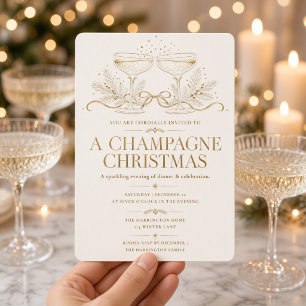 Ivory Gold Champagne Christmas Dinner Party Invitation