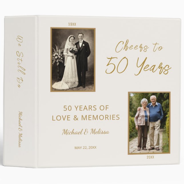 Ivory Gold Cheers to 50 Years Memory Binder (Front/Spine)