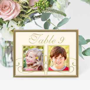 Ivory Gold Childhood Photo Table Number Card