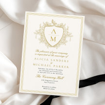 Ivory gold classic formal monogram crest wedding
