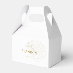 Ivory & Gold Coastal Seashell Names Wedding Favor Box