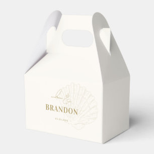 Ivory & Gold Coastal Seashell Names Wedding Favor Box