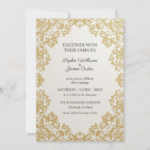 Ivory Gold Damask Lace Wedding Invitation
