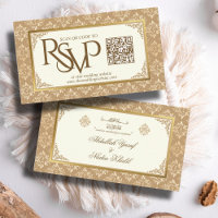 Ivory Gold Damask QR Code RSVP Islamic Wedding Web