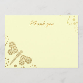 Ivory & Gold Dragonfly Pointillism Flat Thank You