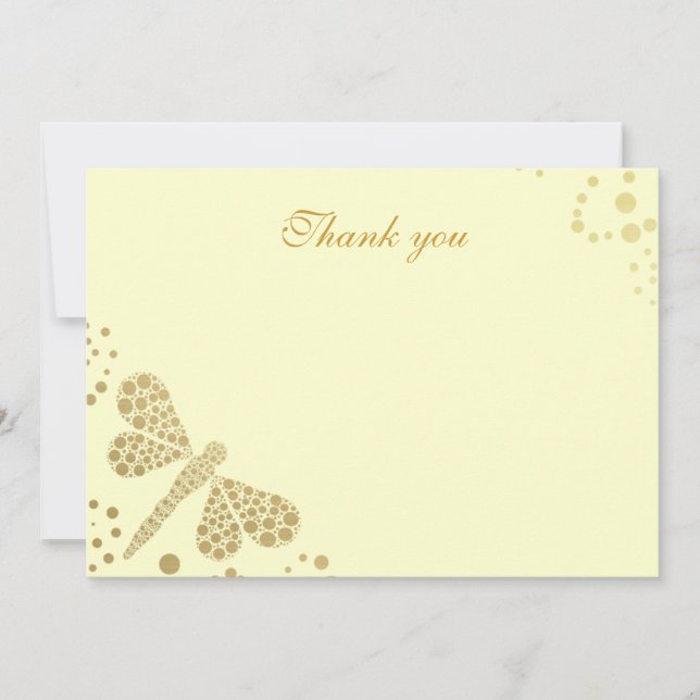 Ivory & Gold Dragonfly Pointillism Flat Thank You (Front)
