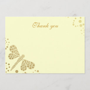 Ivory & Gold Dragonfly Pointillism Flat Thank You Card