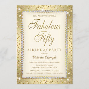 Ivory Gold Fabulous 50 Birthday Invitation