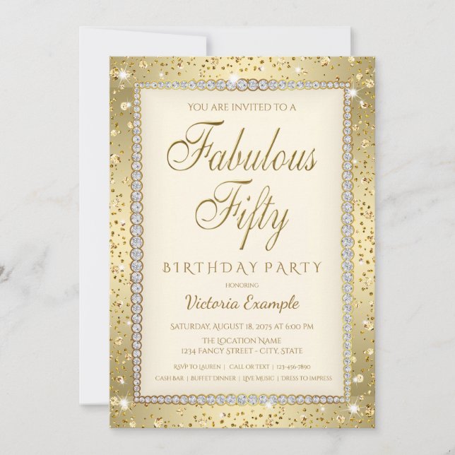 Ivory Gold Fabulous 50 Invitation d'anniversaire (Devant)