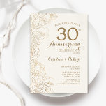 Ivory Gold Floral 30th Anniversary Invitation<br><div class="desc">Ivory Gold Floral 30th Wedding Anniversary Party Invitation. Minimalist modern design featuring botanical outline drawings accents and typography script font. Elegant invite card perfect for a stylish celebration. Can be customized to any year of marriage. Printed Zazzle invitations or instant download digital printable template.</div>