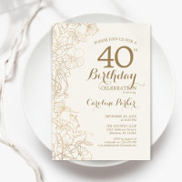 Ivory Gold Floral 40th Birthday Party