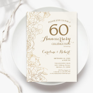 Ivory Gold Floral 60th Anniversary Invitation