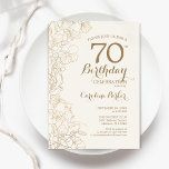 Ivory Gold Floral 70th Birthday Party Invitation<br><div class="desc">Ivory Gold Floral 70th Birthday Party Invitation. Minimalist modern design featuring botanical outline drawings accents and typography script font. Simple trendy invite card perfect for a stylish female bday celebration. Can be customized to any age. Printed Zazzle invitations or instant download digital printable template.</div>