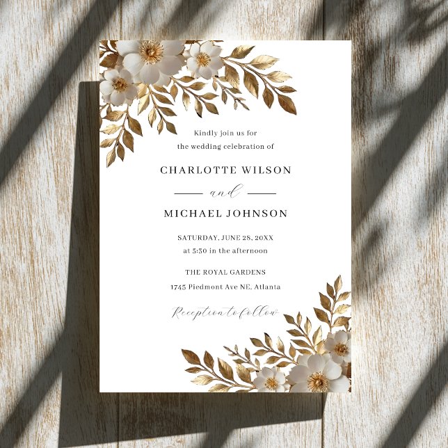 Ivory Gold Floral Bloom Wedding Invitation  (Créateur téléchargé)