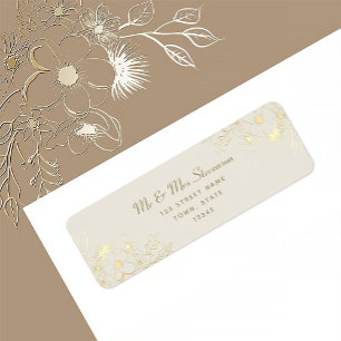 Ivory Gold Floral Wedding Address Label