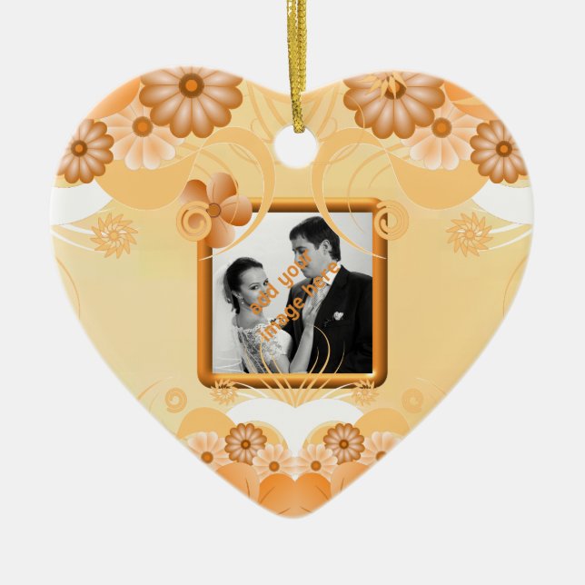 Ivory Gold Floral Wedding Heart Keepsake Ornaments (Front)