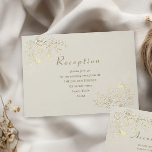 Ivory Gold Floral Wedding Reception Card